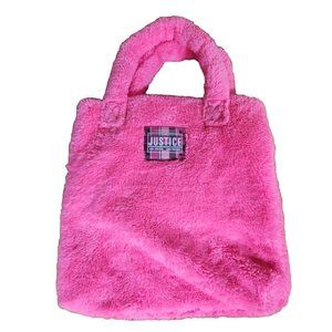 Justice Girls Pink Sherpa Tote 14" W x 15" H Bag Purse